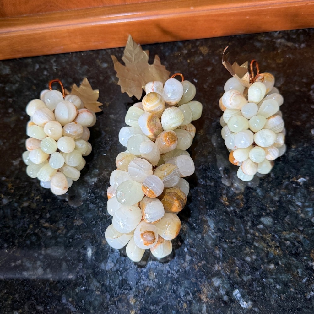 Vintage Alabaster Onyx Stone Grape Clusters Set of 3 Mid Century Modern Decor